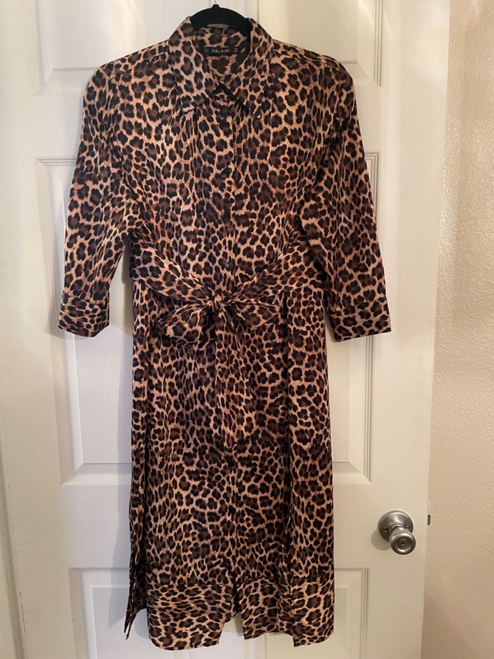 Zara Basic Leopard Print Shirt Dress in Brown and Black